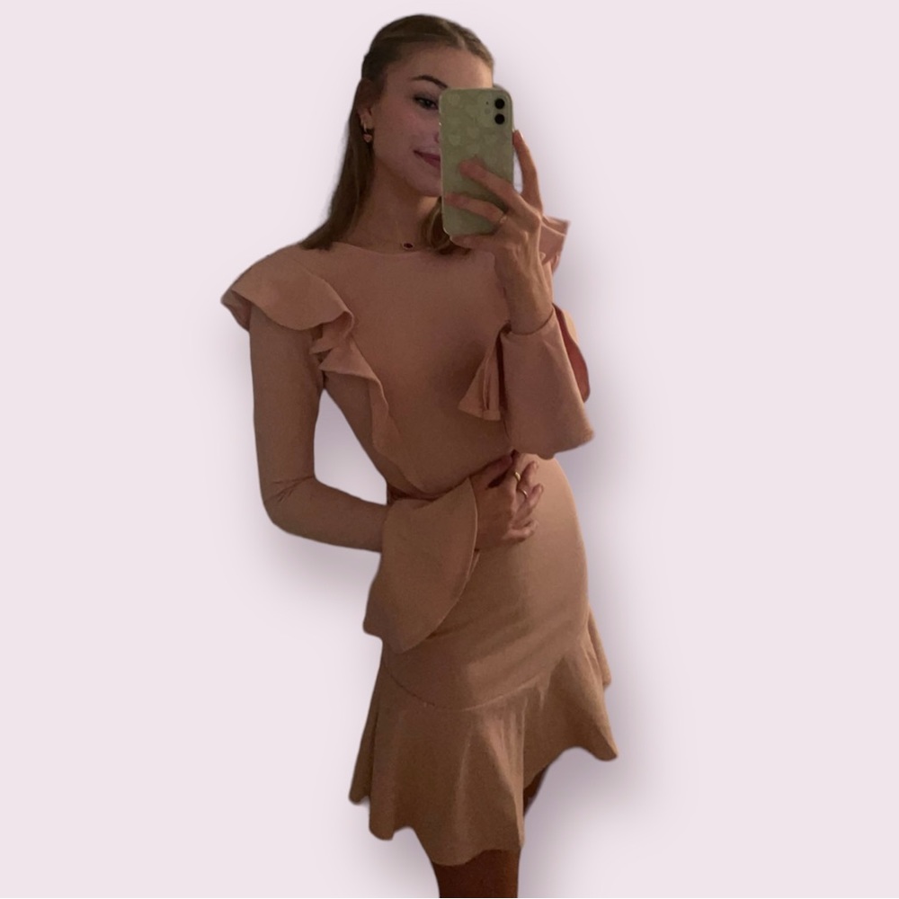 Selfie Leslie Pink Ruffle Longsleeve Dress